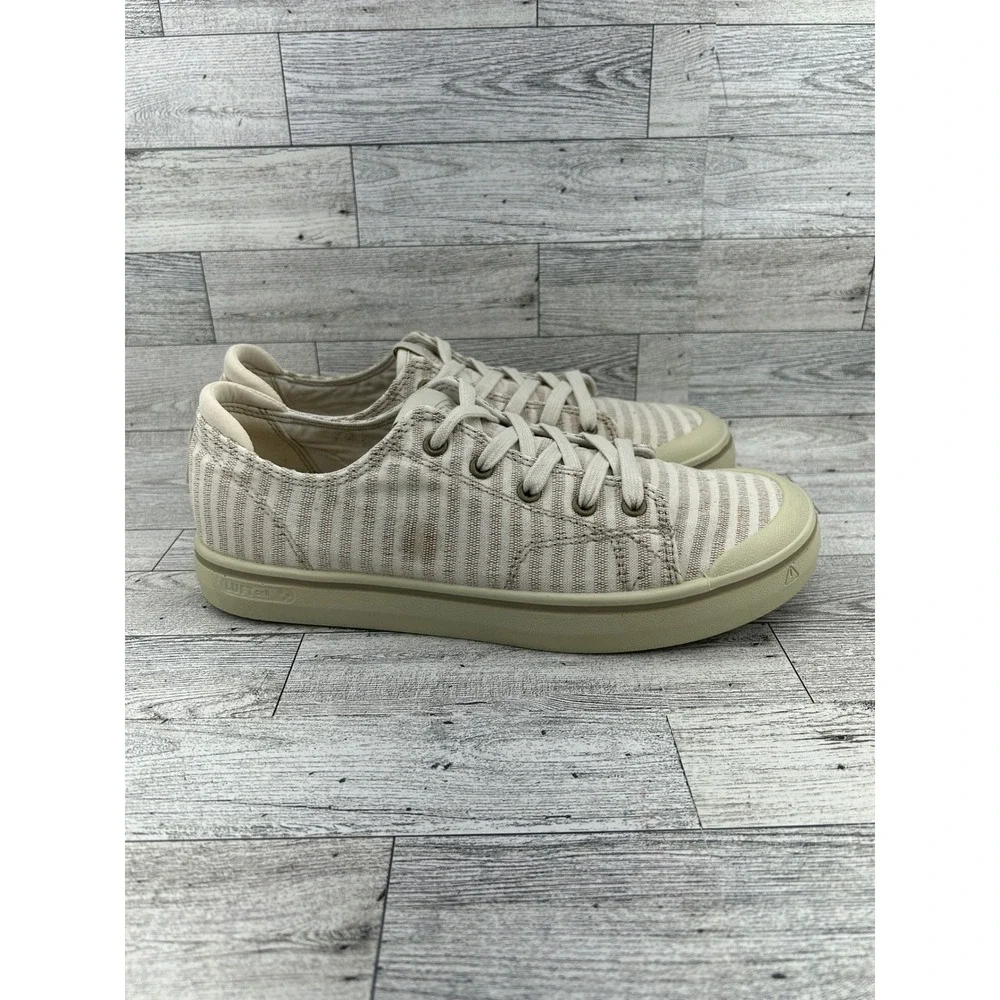 KEEN Women's Casual Striped Canvas Lace Up Sneakers Beige Tan Size 10‎